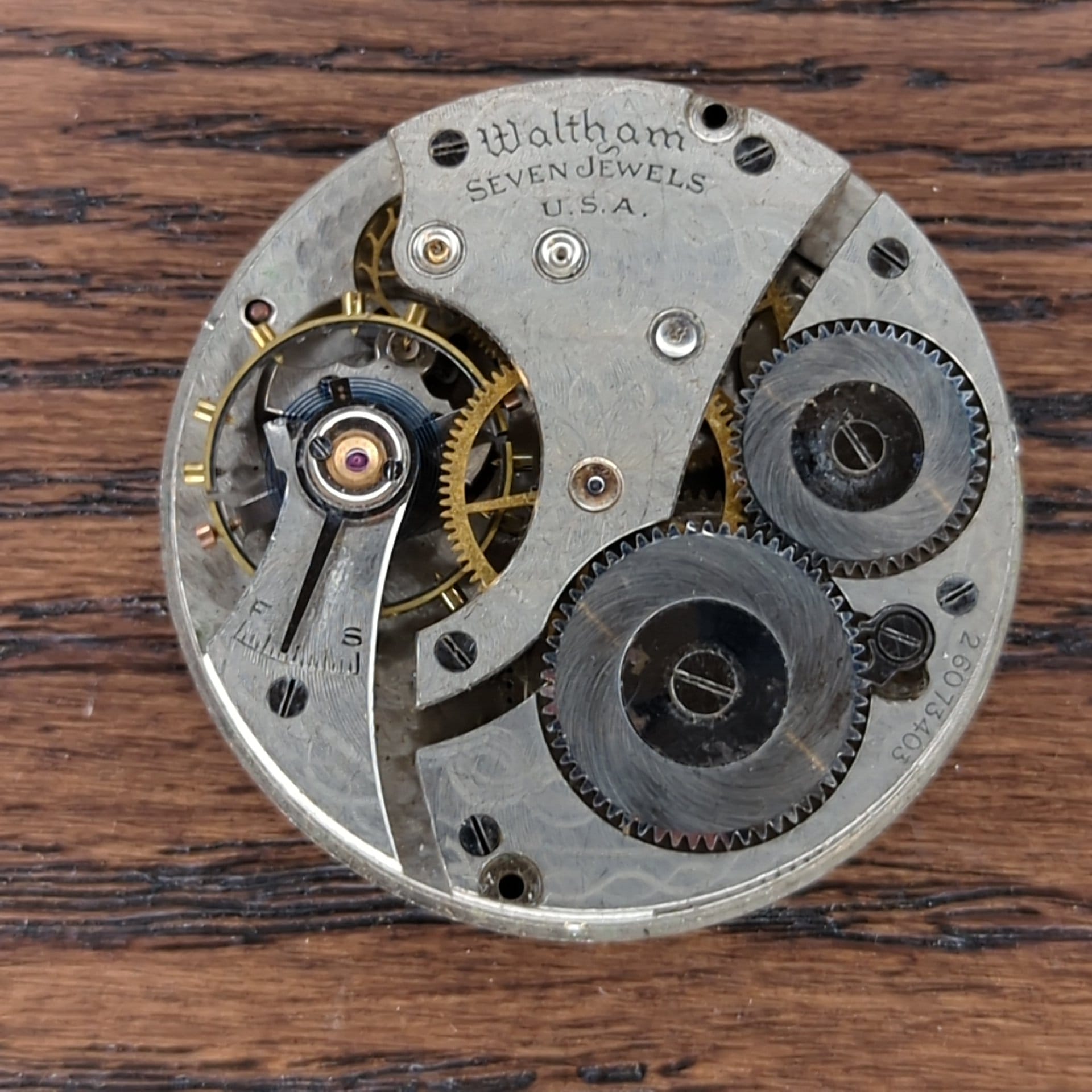 Waltham 7 Jewels Pocket Watch Movement Ticking - Vintage Watch Parts